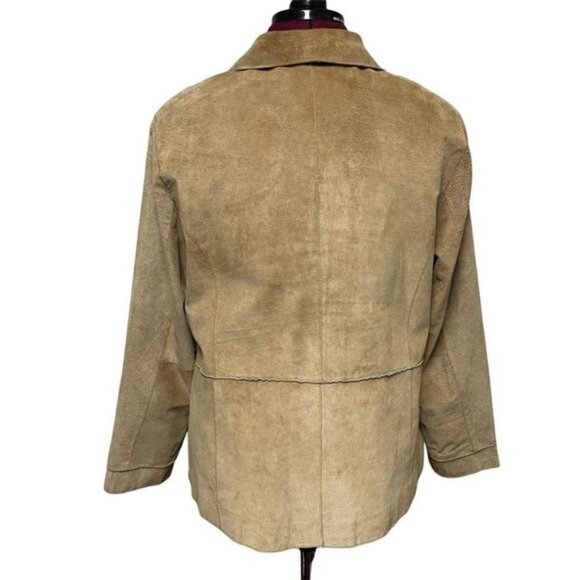 VENEZIA Womens Suede Leather Jacket Size 14/16 Beige Button Down‎ - Picture 2 of 12